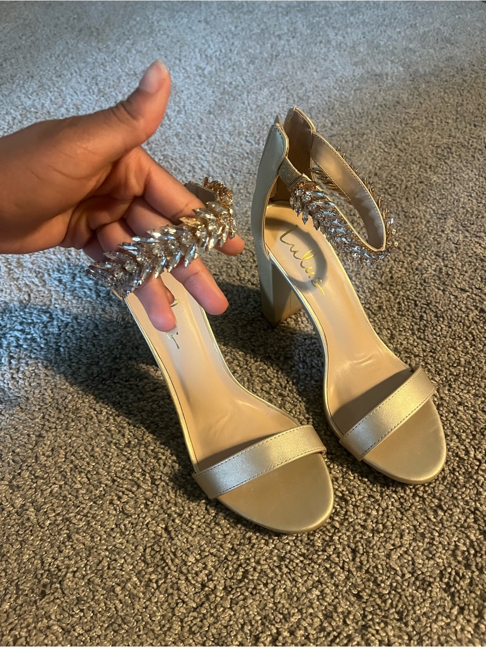 Lulus elegant  Gold Ankle-Strap Block Heel Sandals